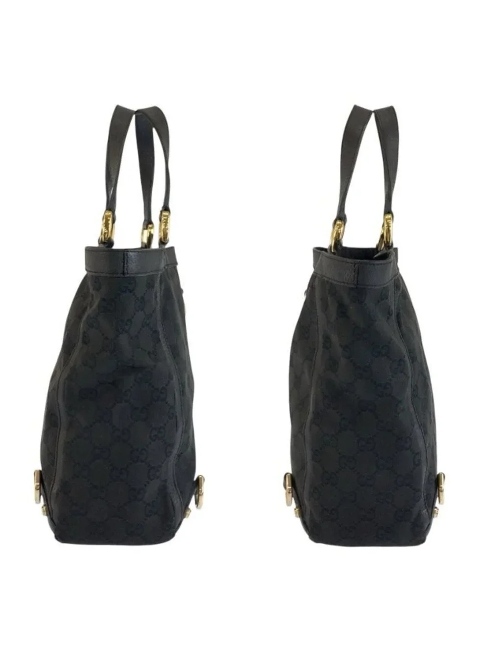 Gucci Abbey Black Gold GG Canvas Leather Tote